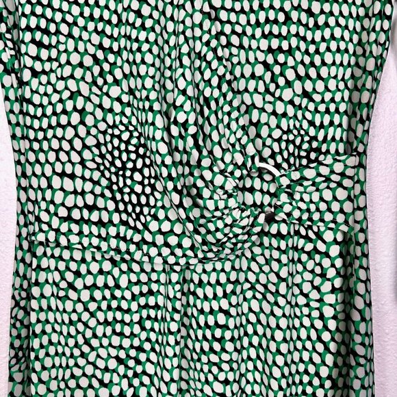 ROZ & ALI Green, white, and Black Geometric Print Faux Wrap Office Dress Size XS - Picture 6 of 10